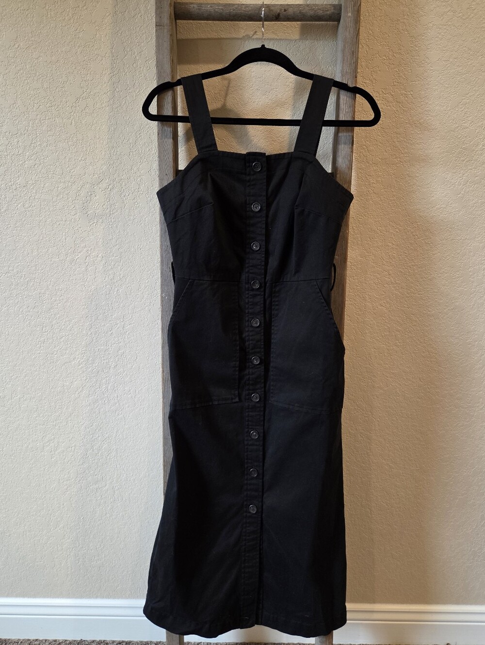 Universal Thread Black Button-Front Midi Dress with Wide Straps - Size XS